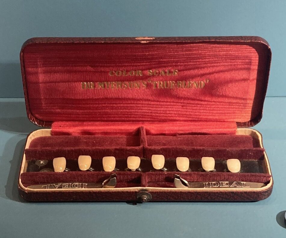 An antique porcelain dental shade guide &mdash; Dr Myerson&rsquo;s &lsquo;True-Blend&rsquo; &mdash; a reminder that porcelain has long shaped dentistry too